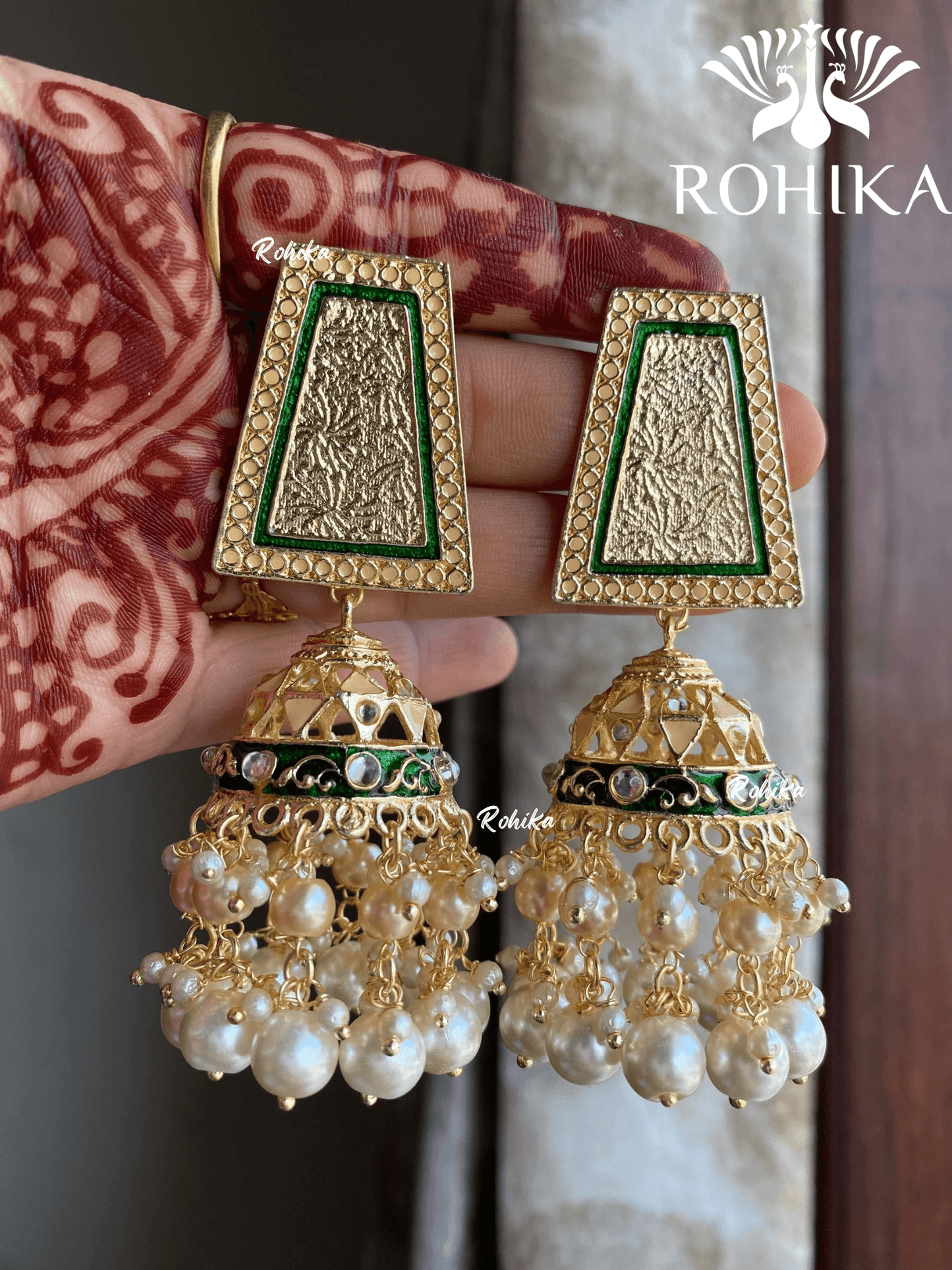 Suchi beautiful earrings - Green & peach - Rohika Store