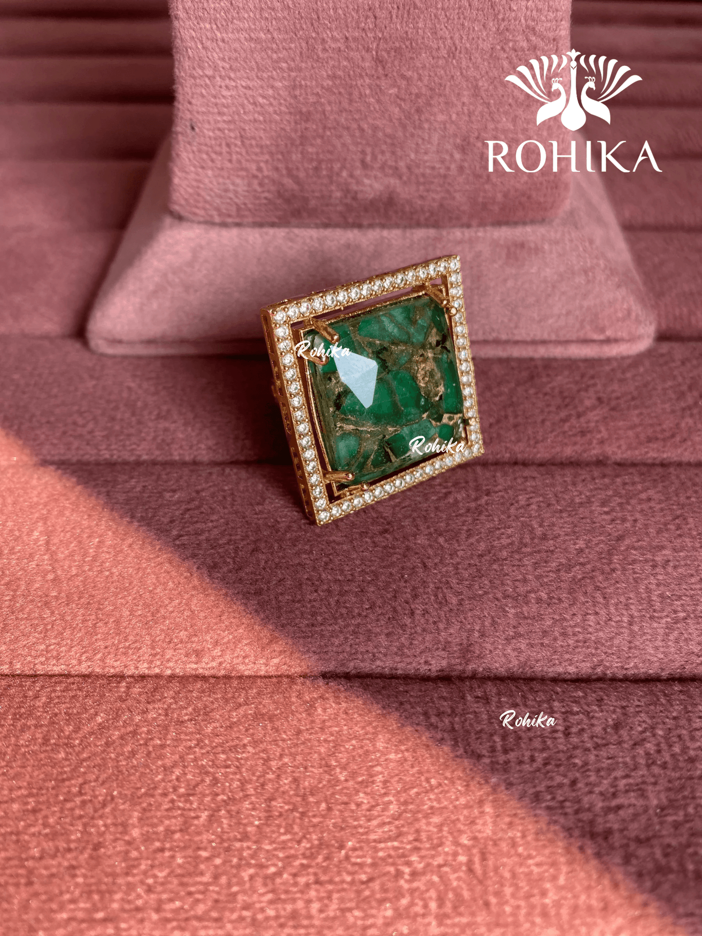 Angana polki kundan ring (SG-101) - Dark green - Rohika Store