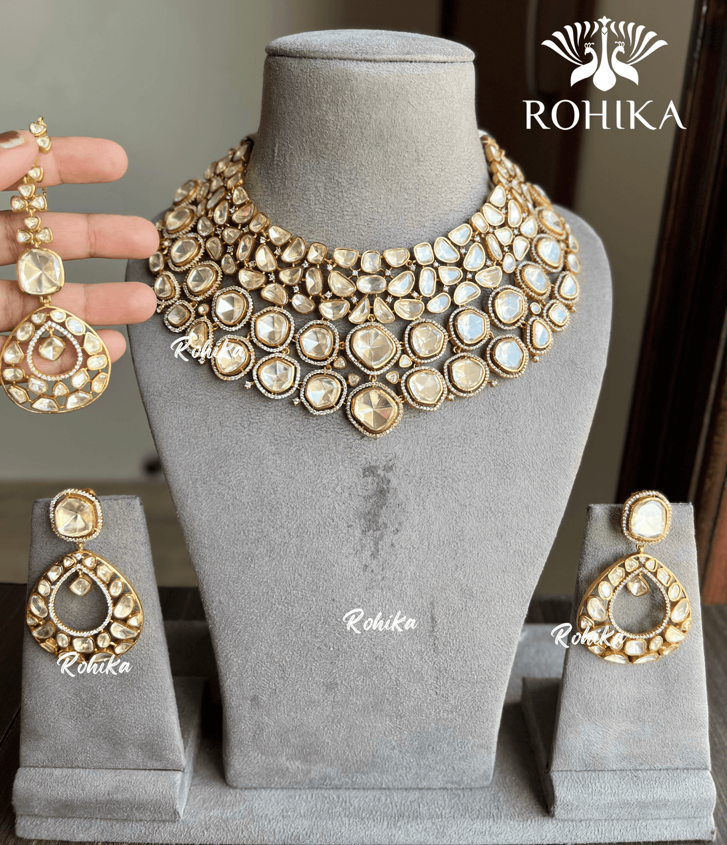 Sohni goldplated moisanite necklace set - Golden - Rohika Store
