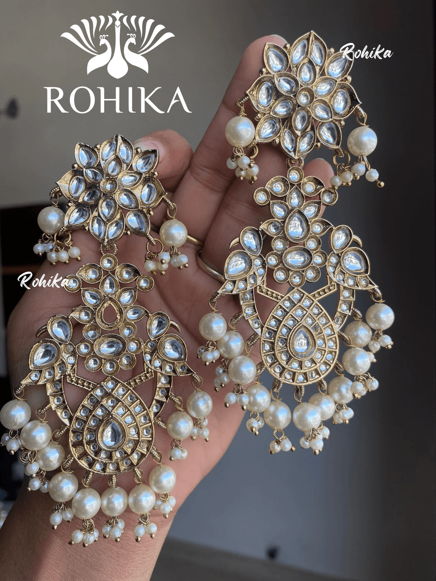 Anupama kundan earrings -White - Rohika Store