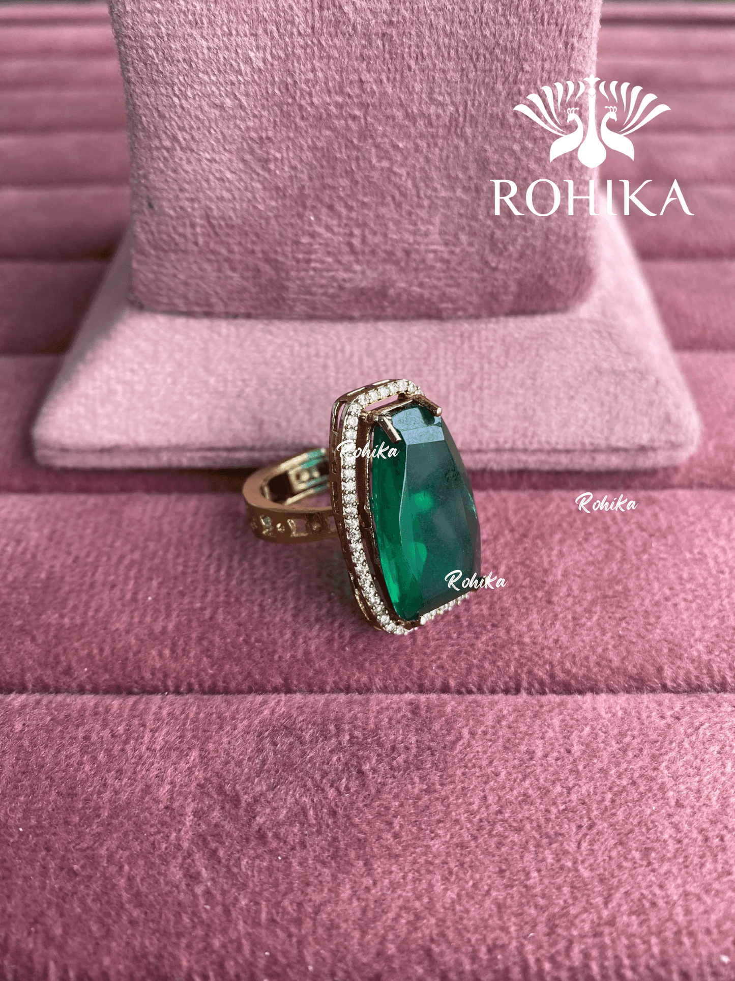Angana polki kundan ring (SG-104) - Dark green - Rohika Store