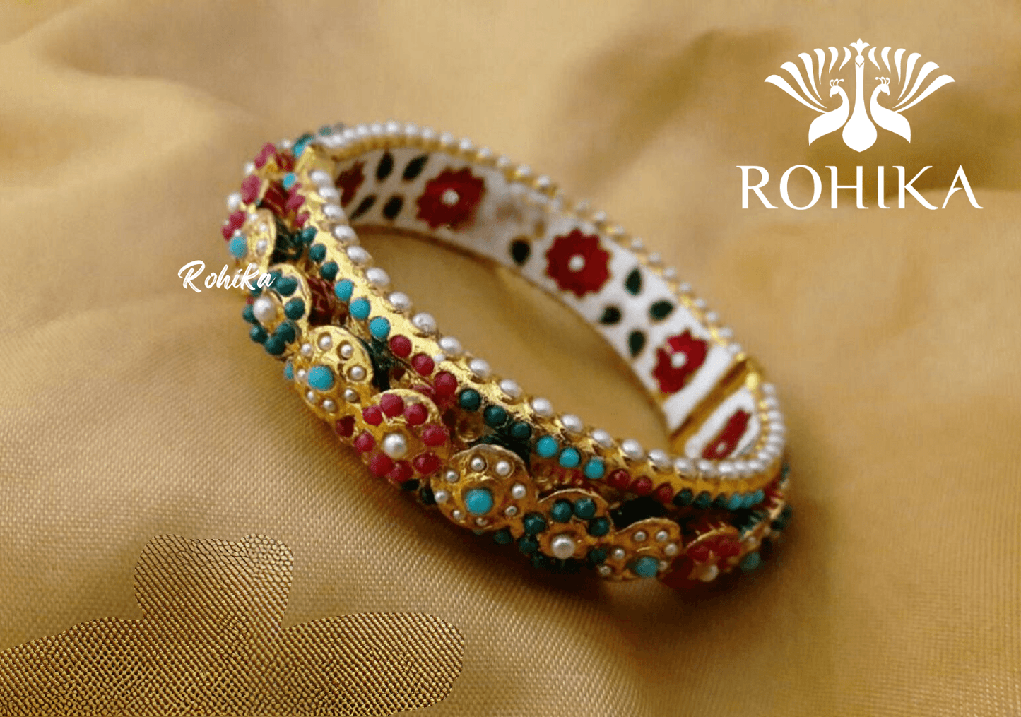 Navya jadau bangles (Single) - Multi colour - Rohika Store