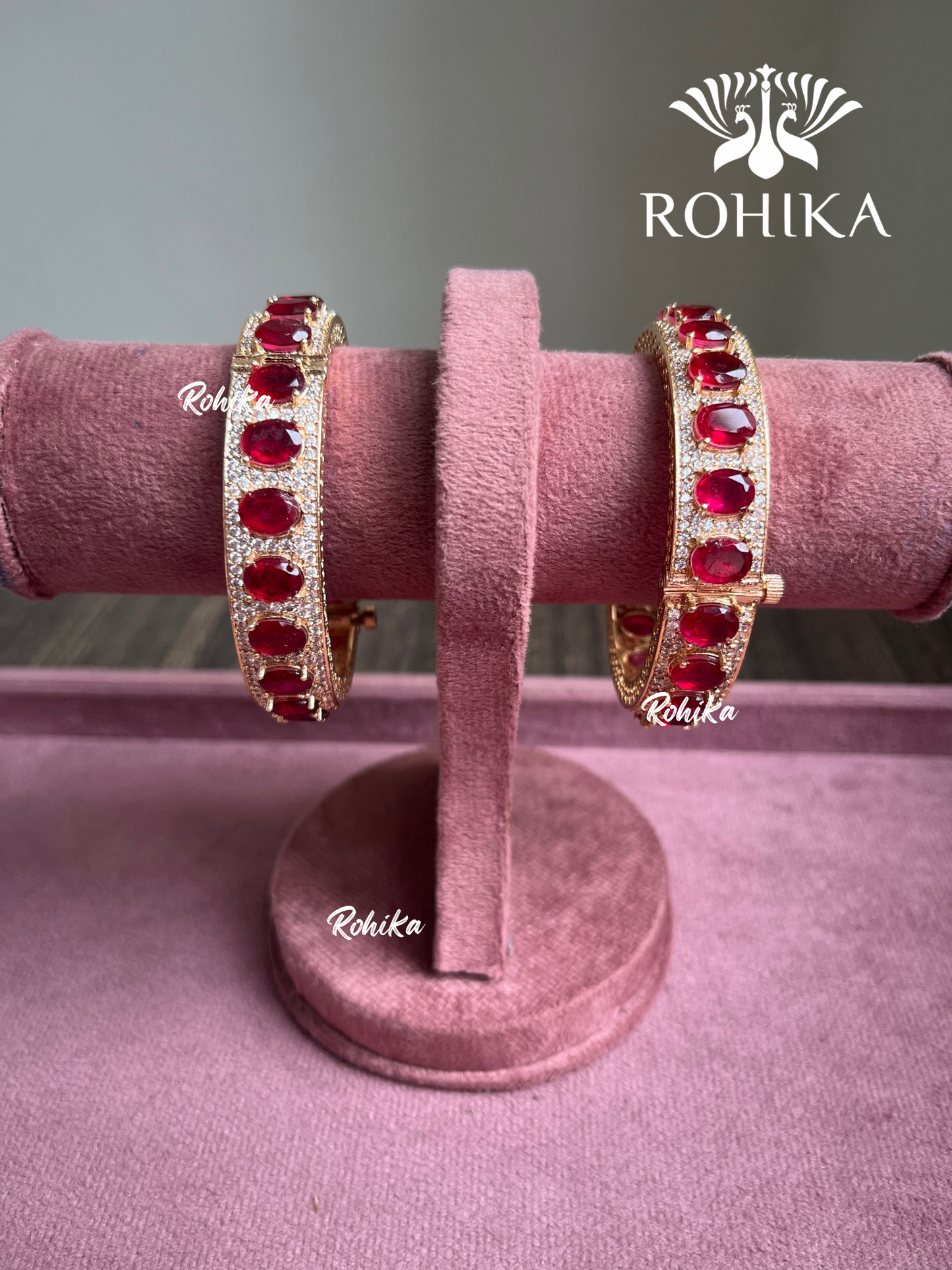 Pritha Moissanite Kada/Bangles (MB-0106)- Ruby Red - Rohika Store