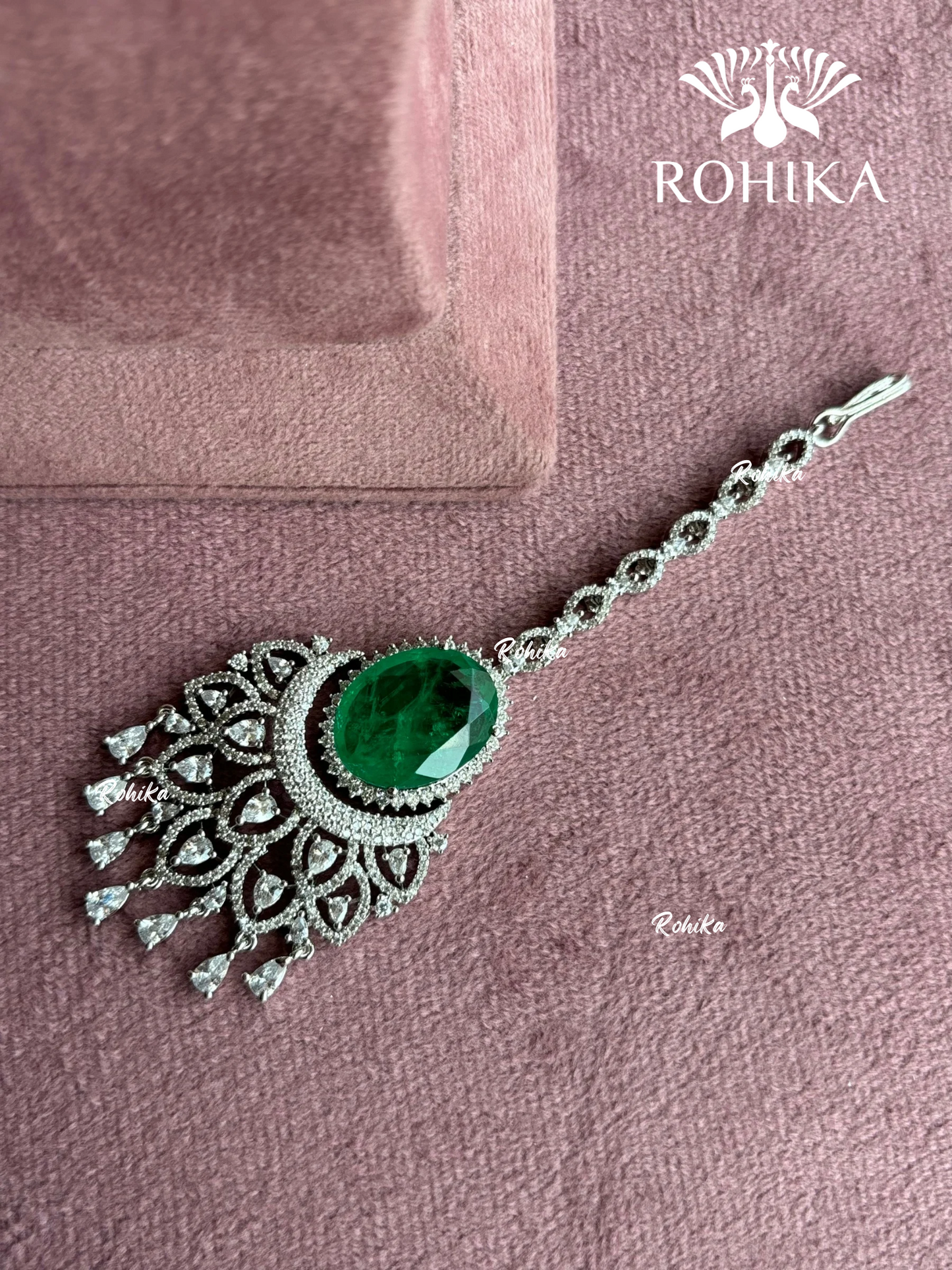 American Diamond Maangtikka (ADM-004) - Green - Rohika store