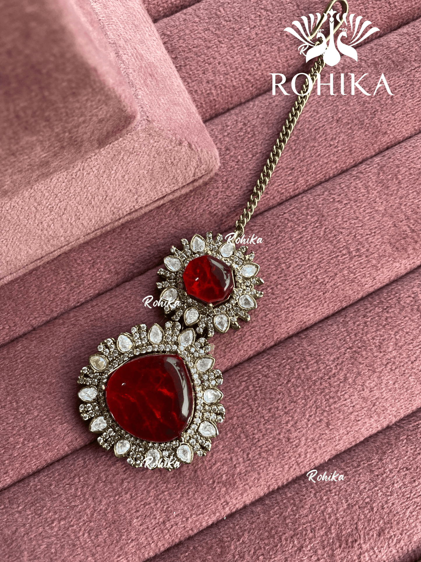 Siya doublet stone maangtikka - Red - Rohika Store