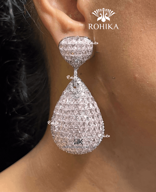 American diamond earrings (ADE -001) - Baby pink - Rohika Store