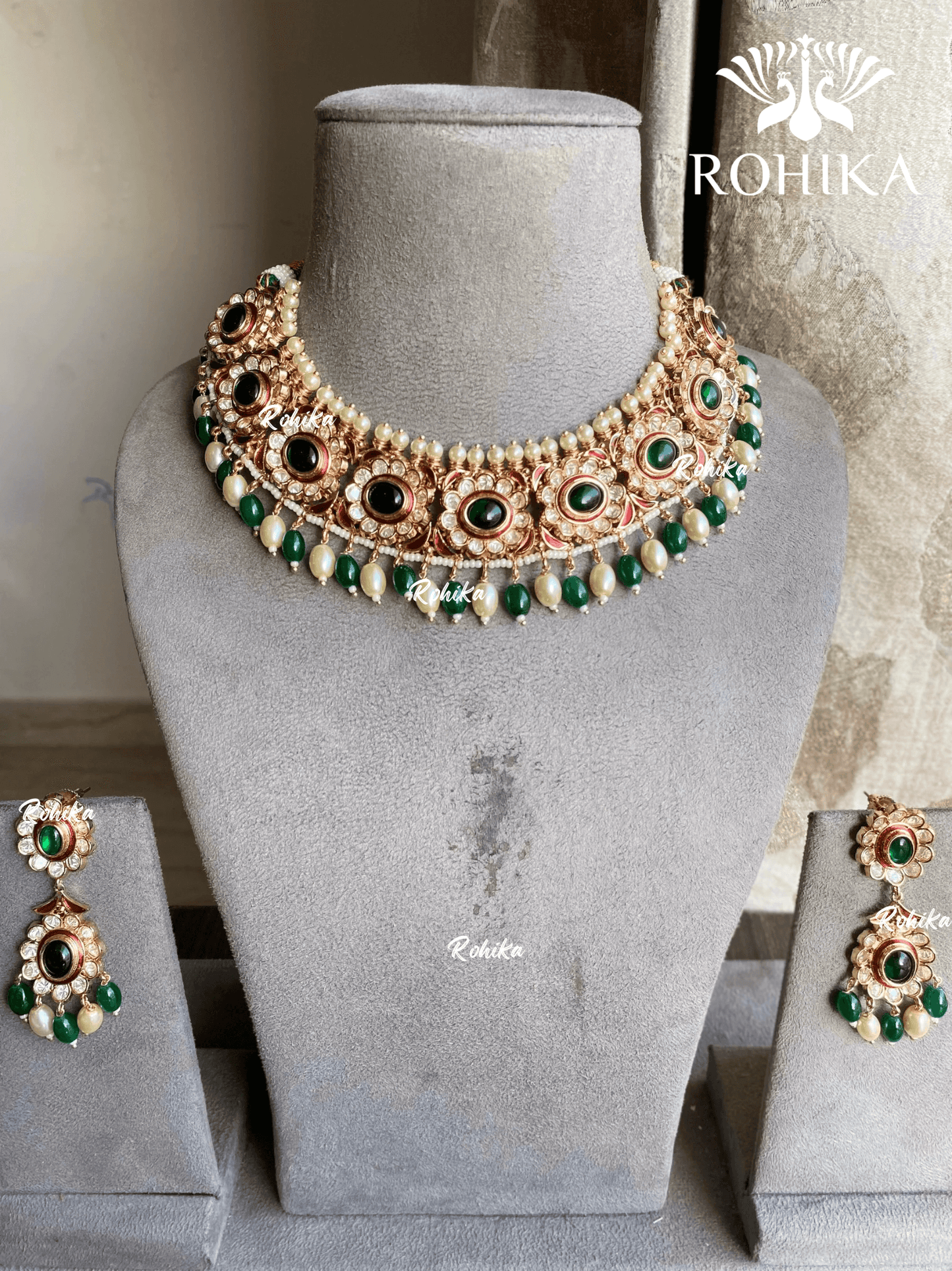 Asta Moisanite Necklace Set - Dark Green - Rohika Store