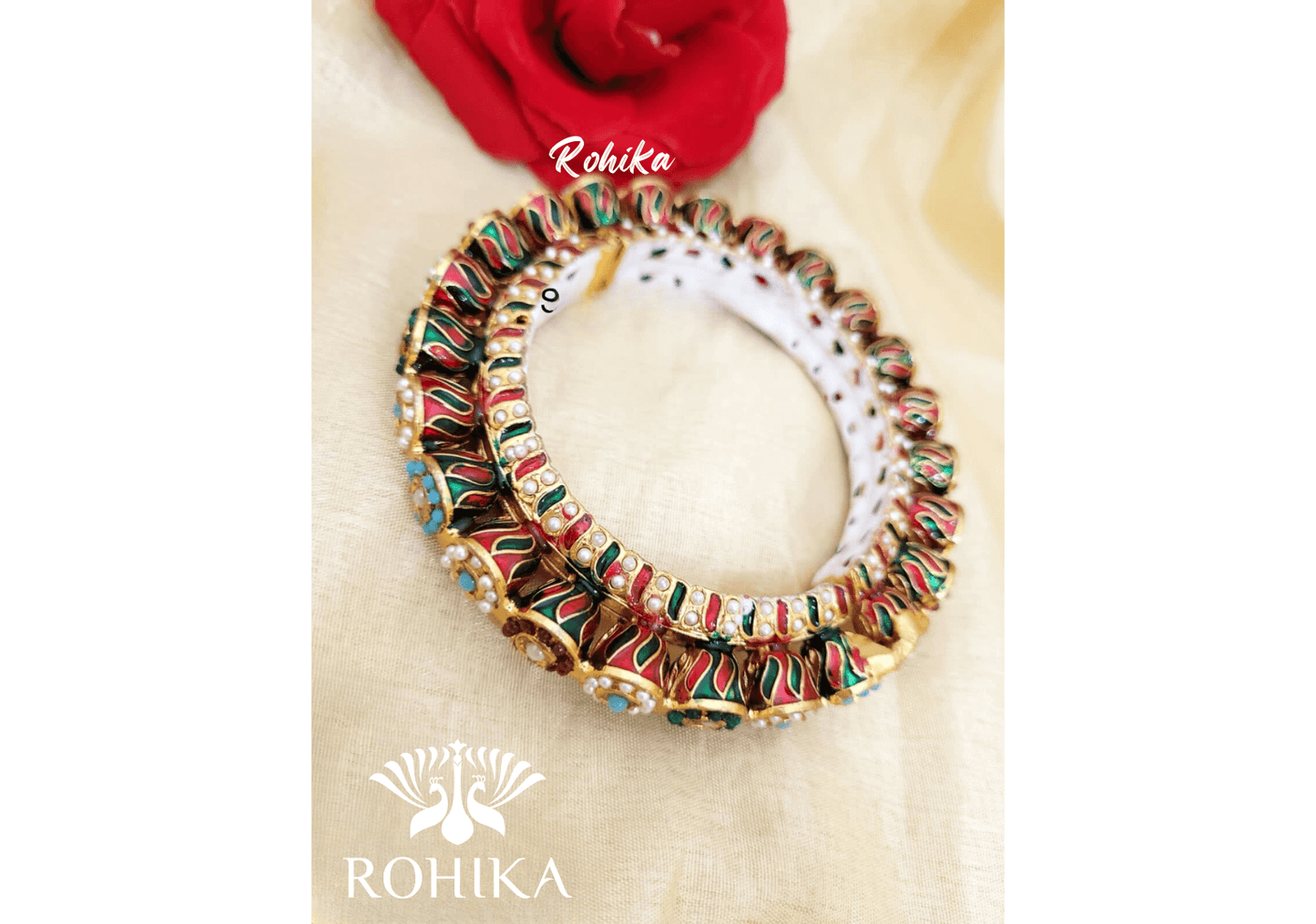 Navya jadau bangles (Single) -Multi colour - Rohika Store