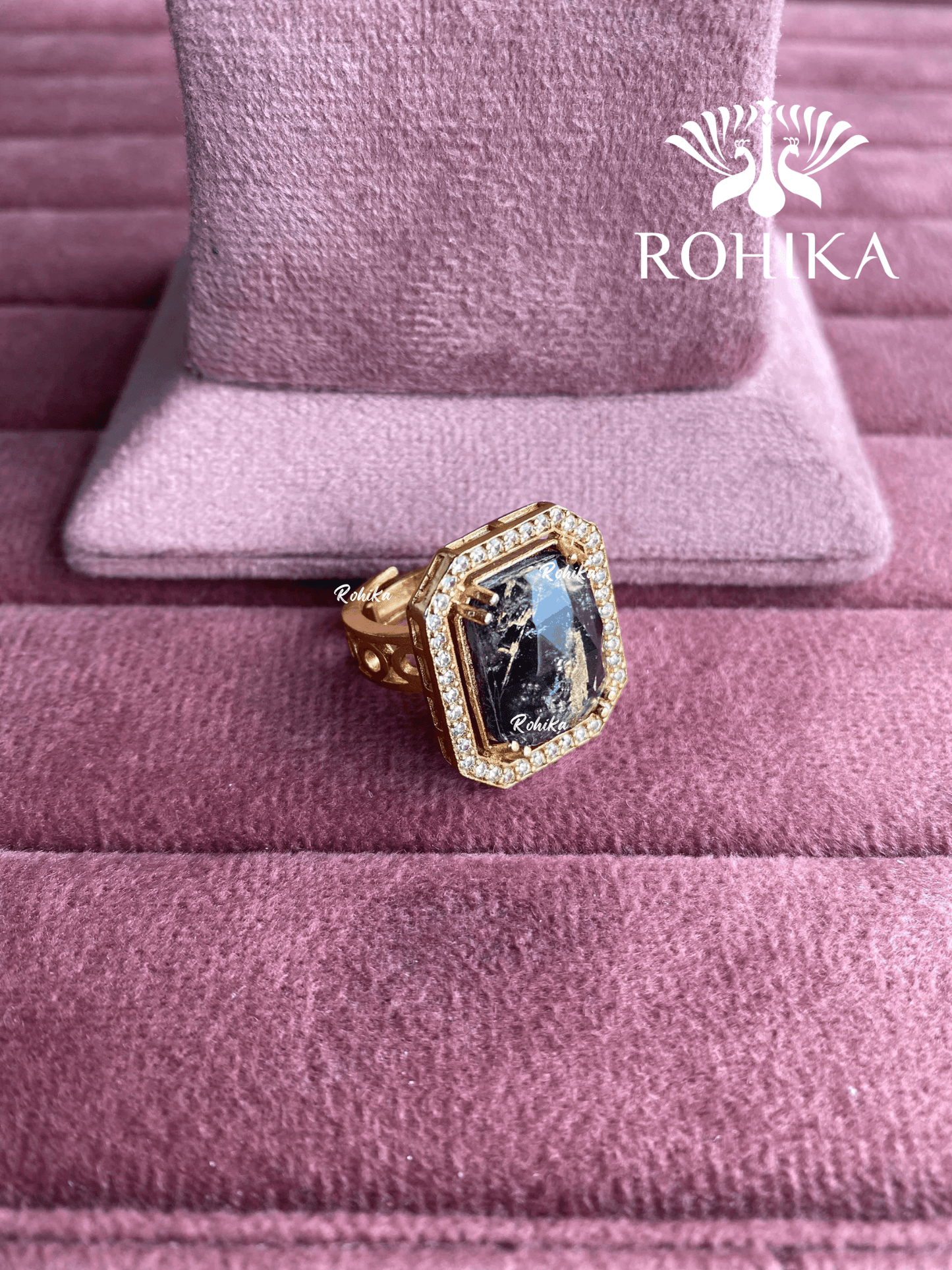 Angana polki kundan ring (SG-124) - Black - Rohika Store
