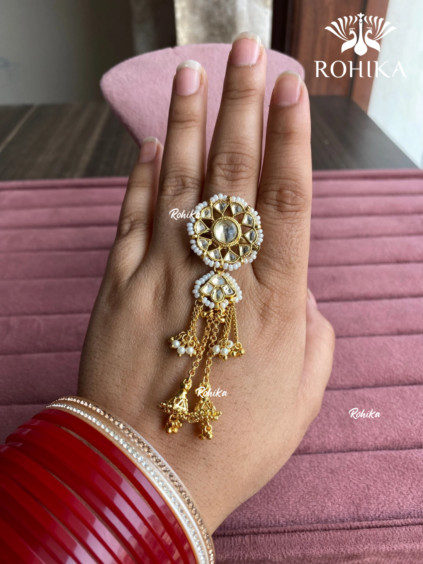 Padmini pachhi kundan ring (SG-159) - White - Rohika store