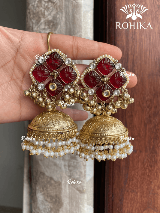 Banjara fusion jhumka earrings (FE-015) - Red - Rohika Store