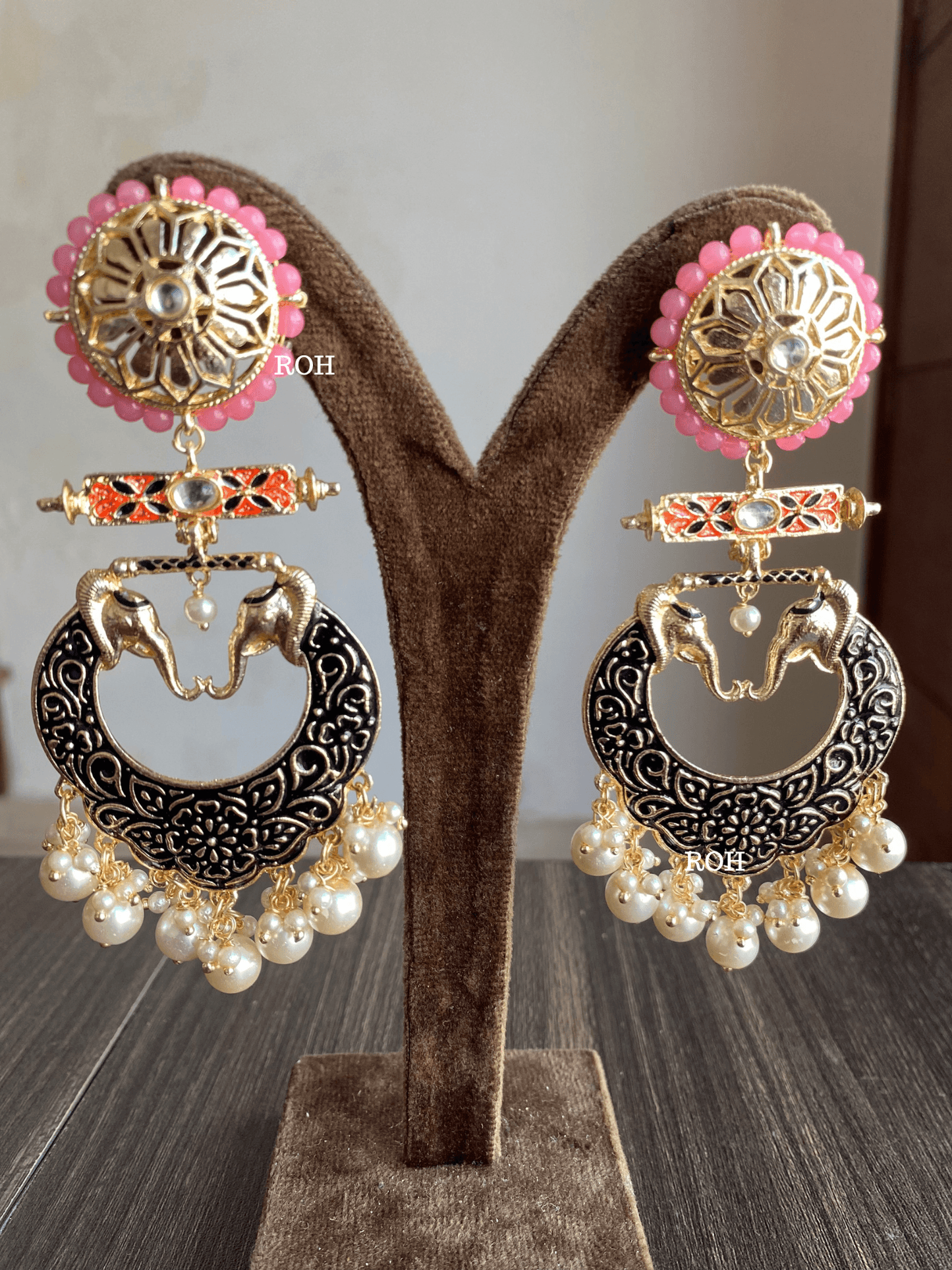 Gaja meenakari earrings - Black - Rohika Store