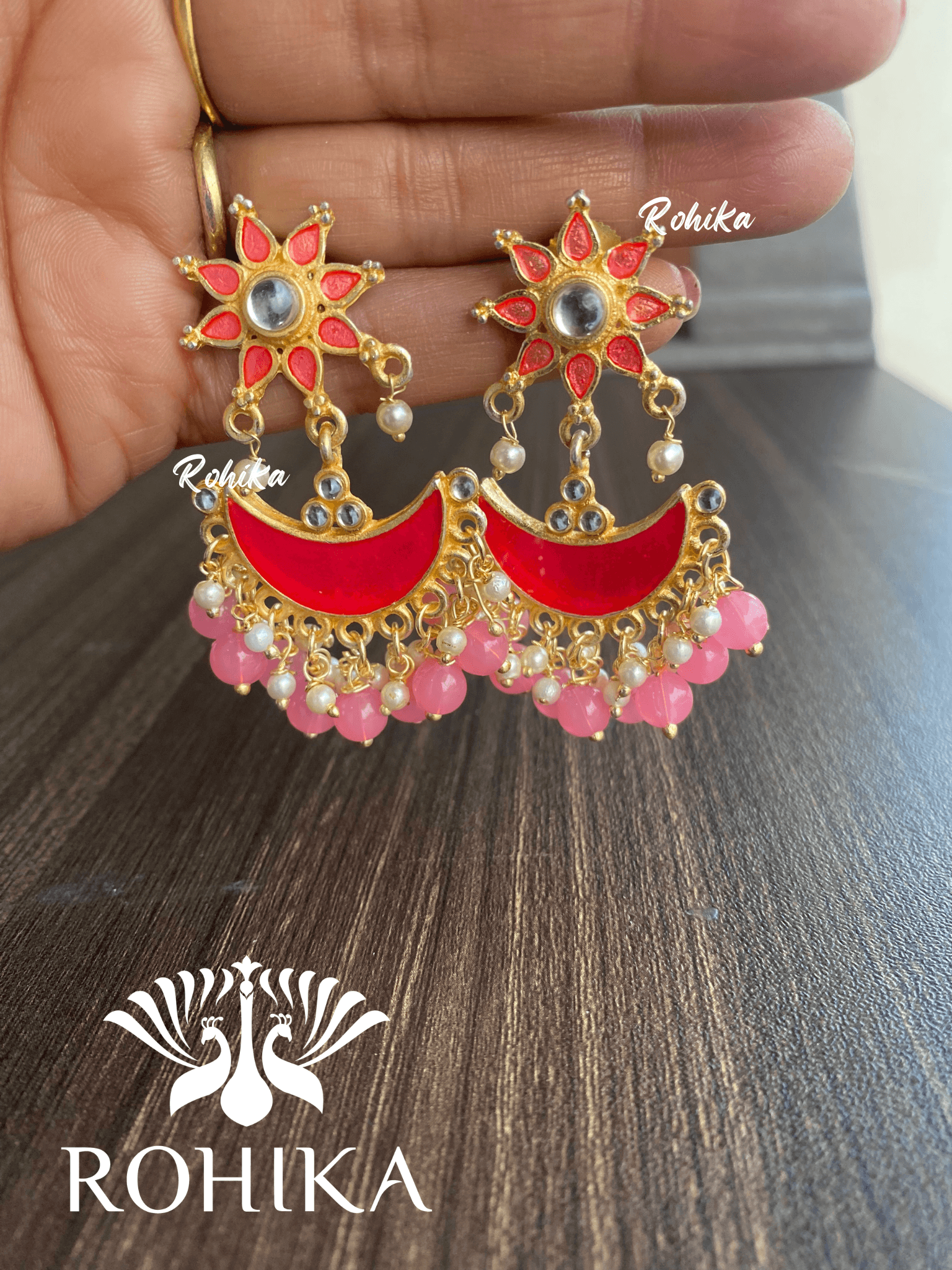 Preeti beautiful earrings-Dark pink - Rohika Store