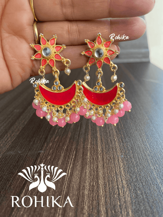Preeti beautiful earrings-Dark pink - Rohika Store