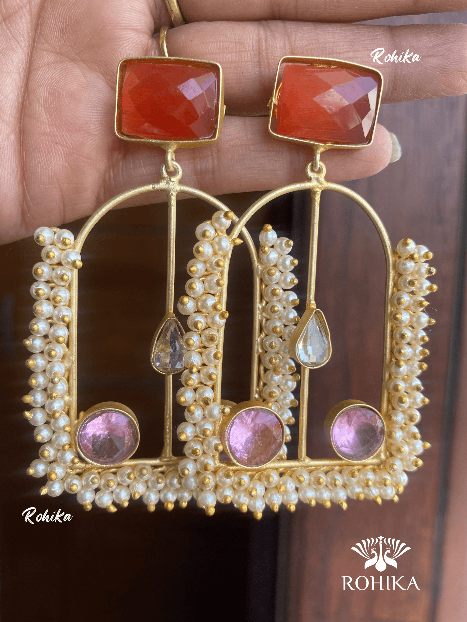Soniya dangler earrings- Orange - Rohika Store