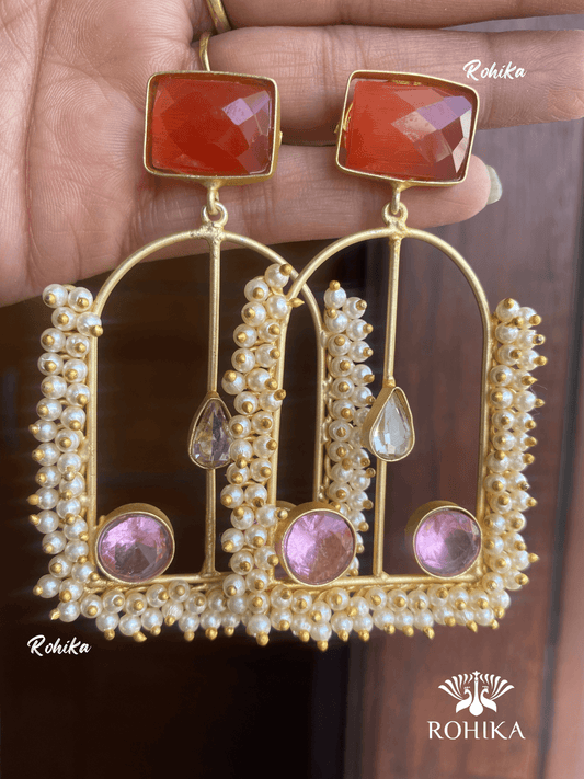 Soniya dangler earrings- Orange - Rohika Store