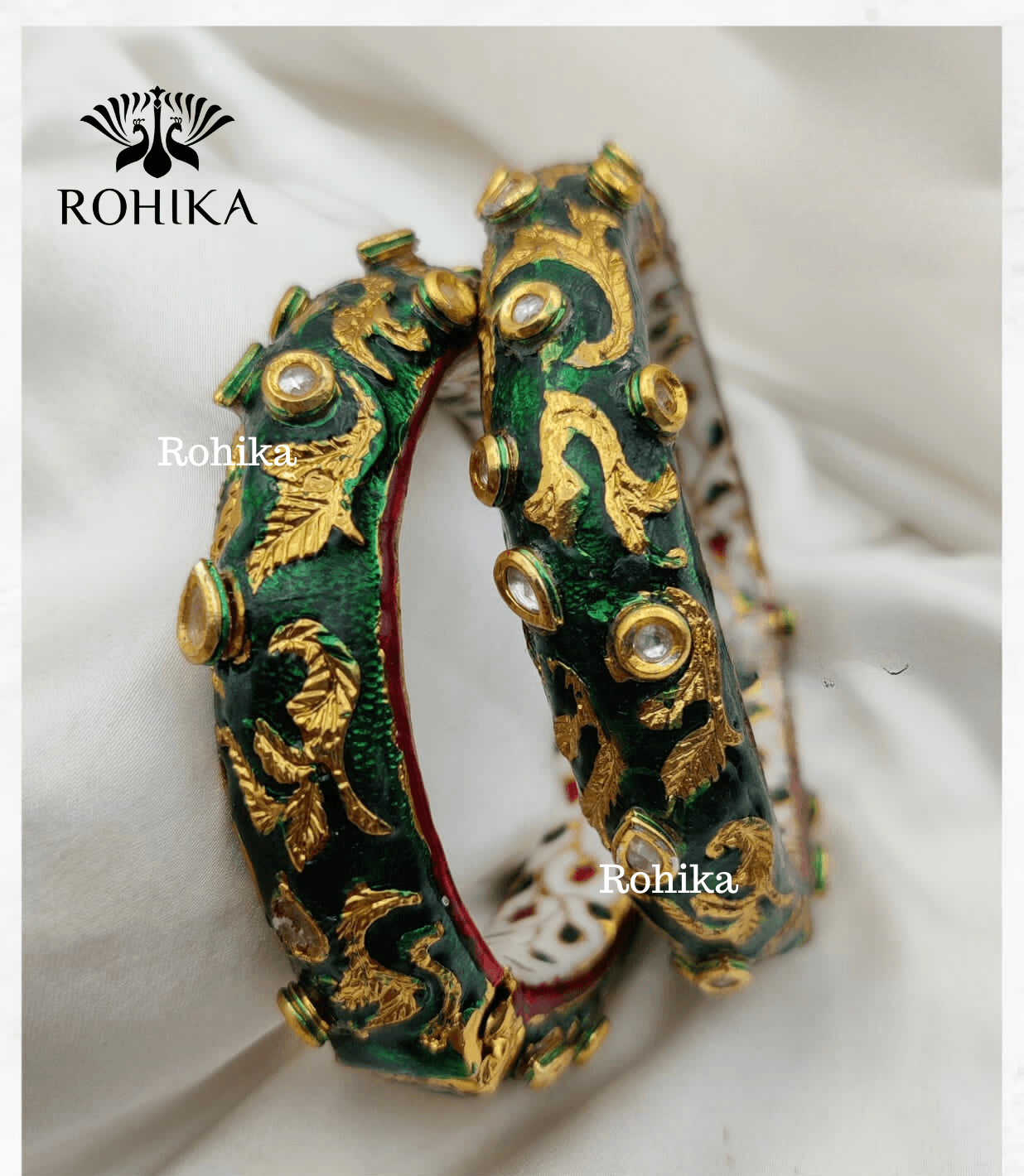Aastha jadau bangles - Green - Rohika Store