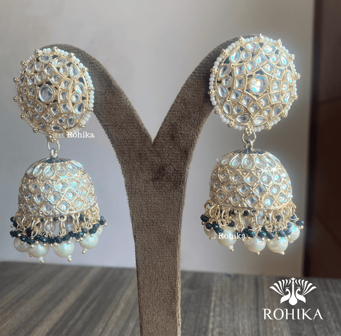 Manya jhumka earrings - Dark Green - Rohika Store