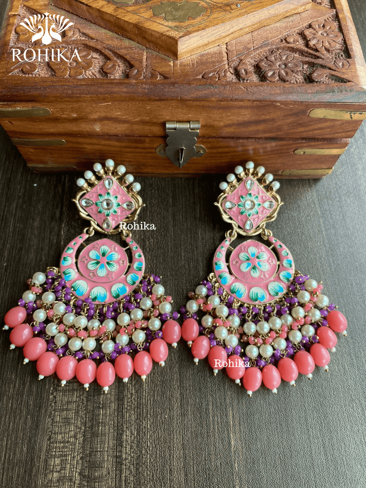 Rashmi meenakari earrings - Light Pink - Rohika Store