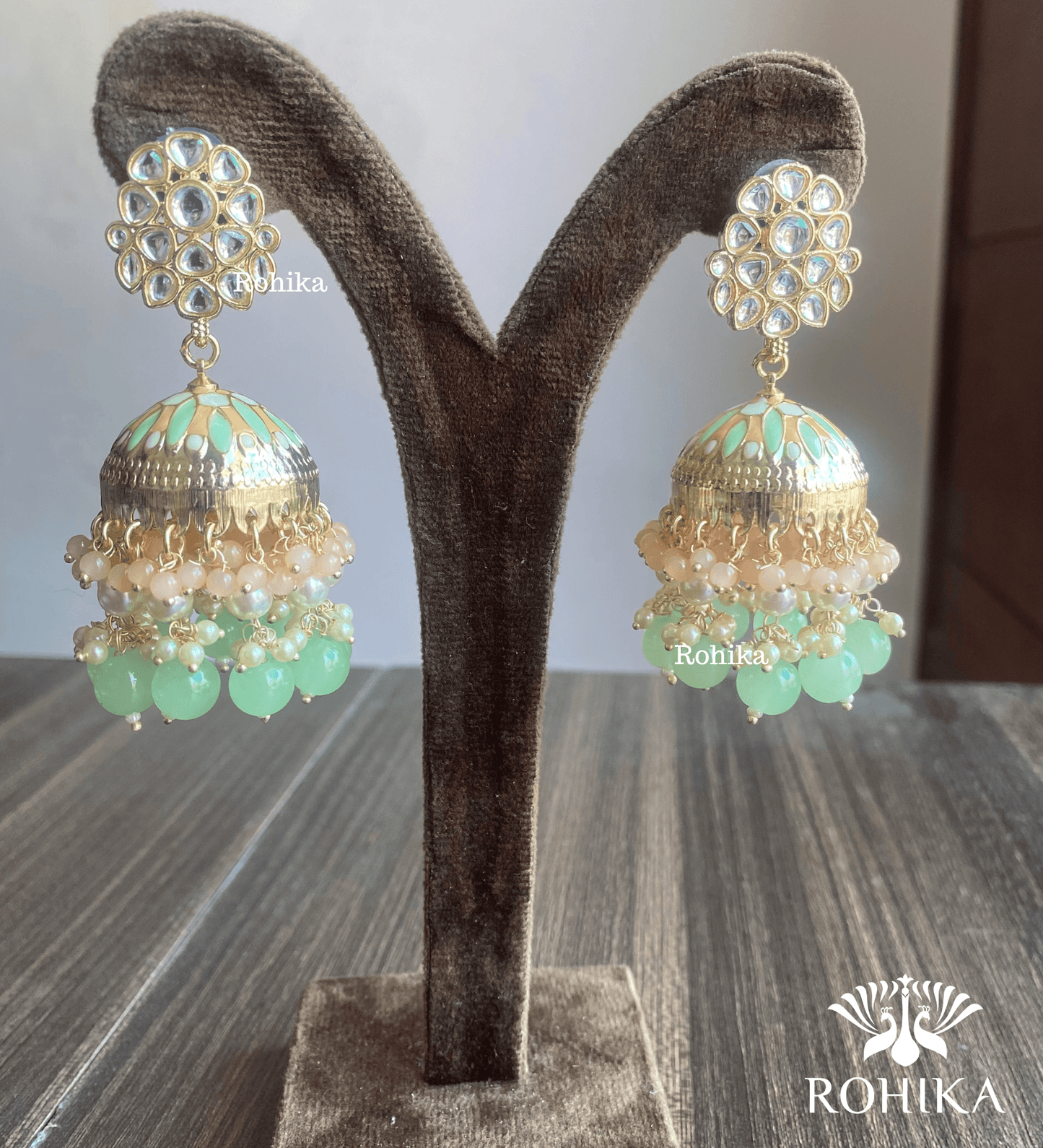 Rashmita jhumka earrings - Sea Green and Orange - Rohika Store