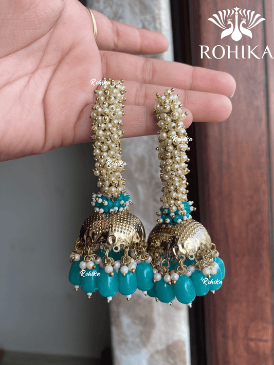 Ravlin jhumka earrings - Green - Rohika Store