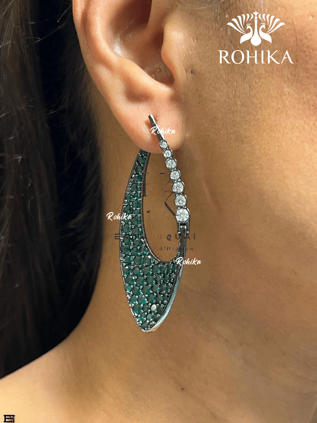 American diamond earrings (ADE -003) - Green - Rohika Store