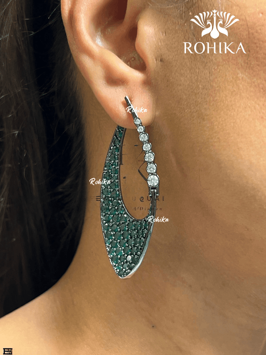 American diamond earrings (ADE -003) - Green - Rohika Store