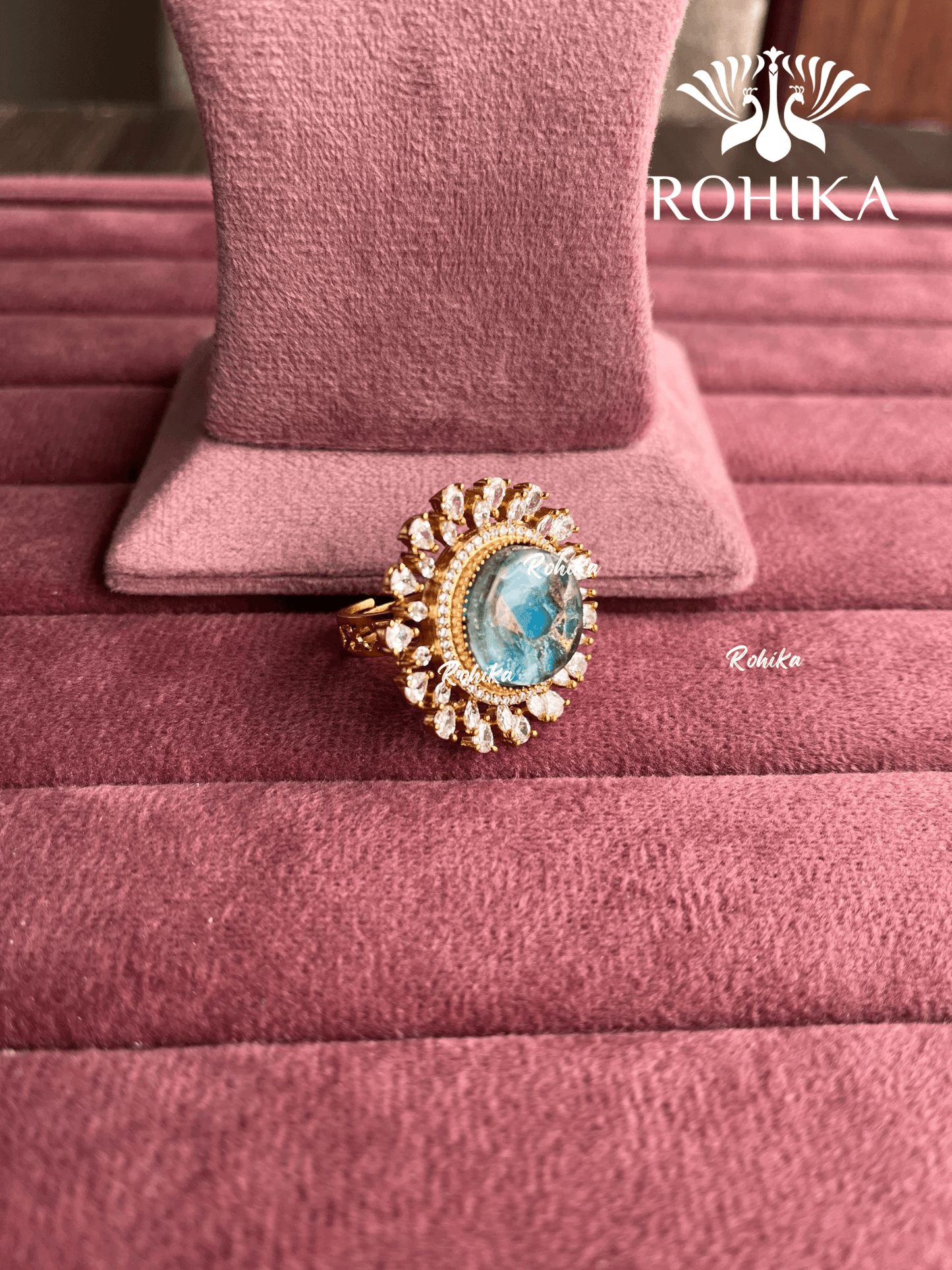 Angana polki kundan ring (SG-131) - Sky blue - Rohika Store