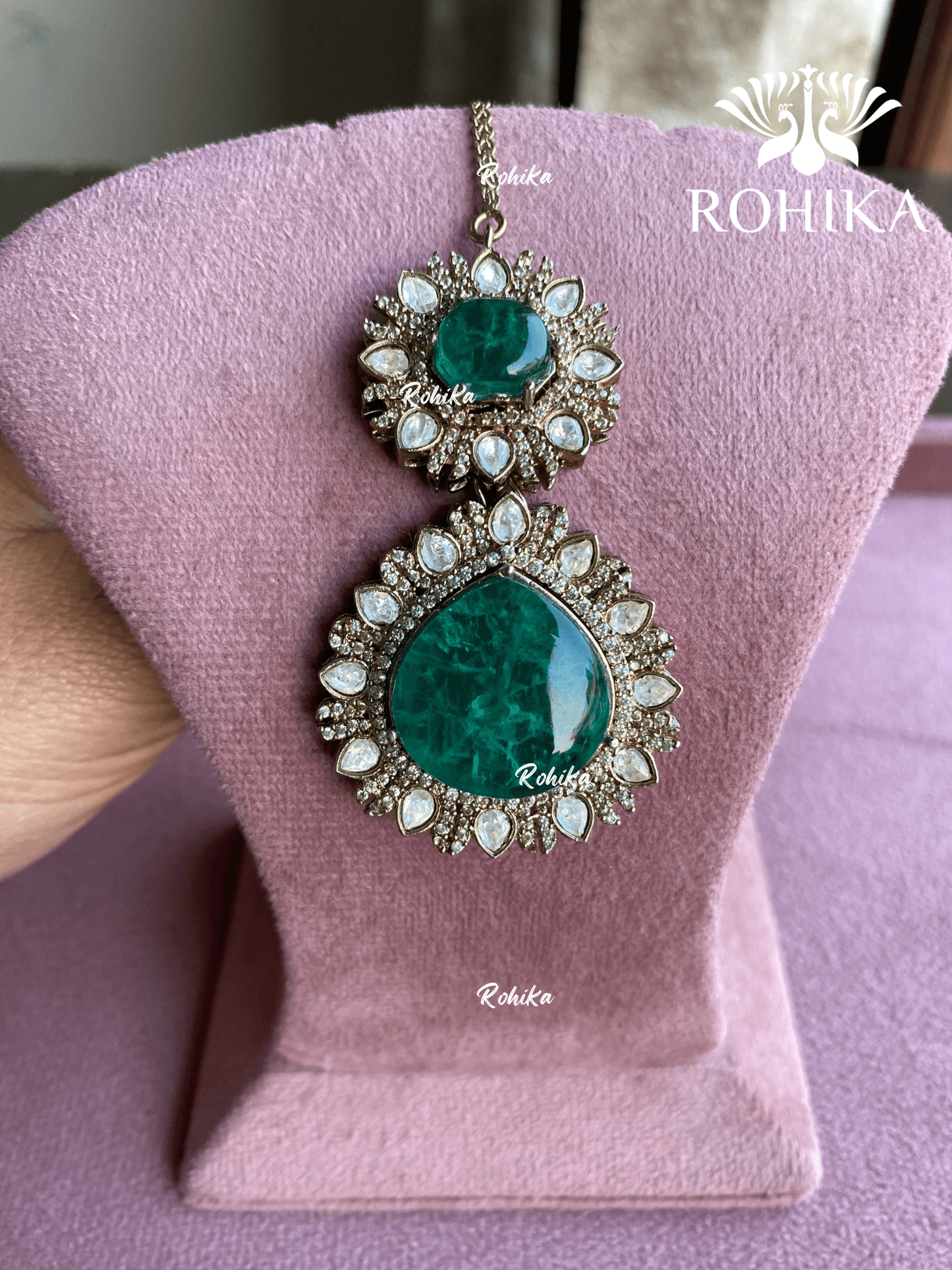 Siya doublet stone maangtikka - Dark green - Rohika Store