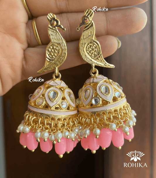 Nitya jhumka earrings - Baby Pink - Rohika Store