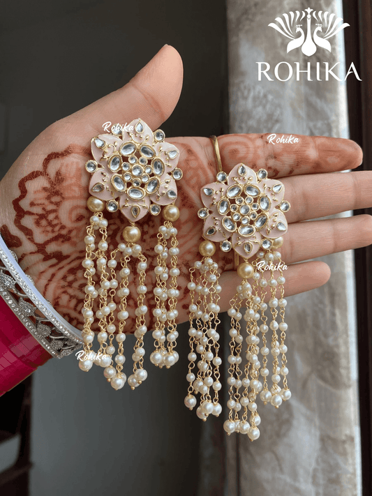 Monika kundan earrings - Baby pink - Rohika Store