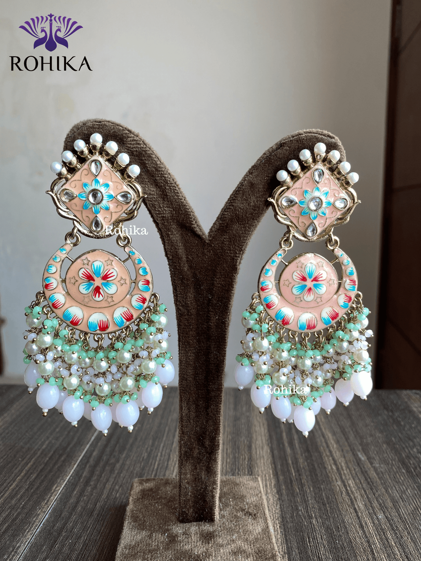 Rashmi meenakari earrings - Baby Pink - Rohika Store