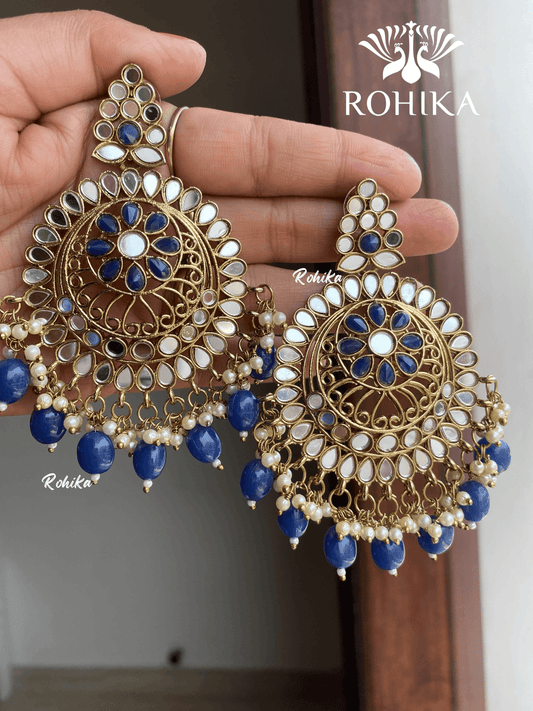 Reema mirror earrings - Navy blue - Rohika Store