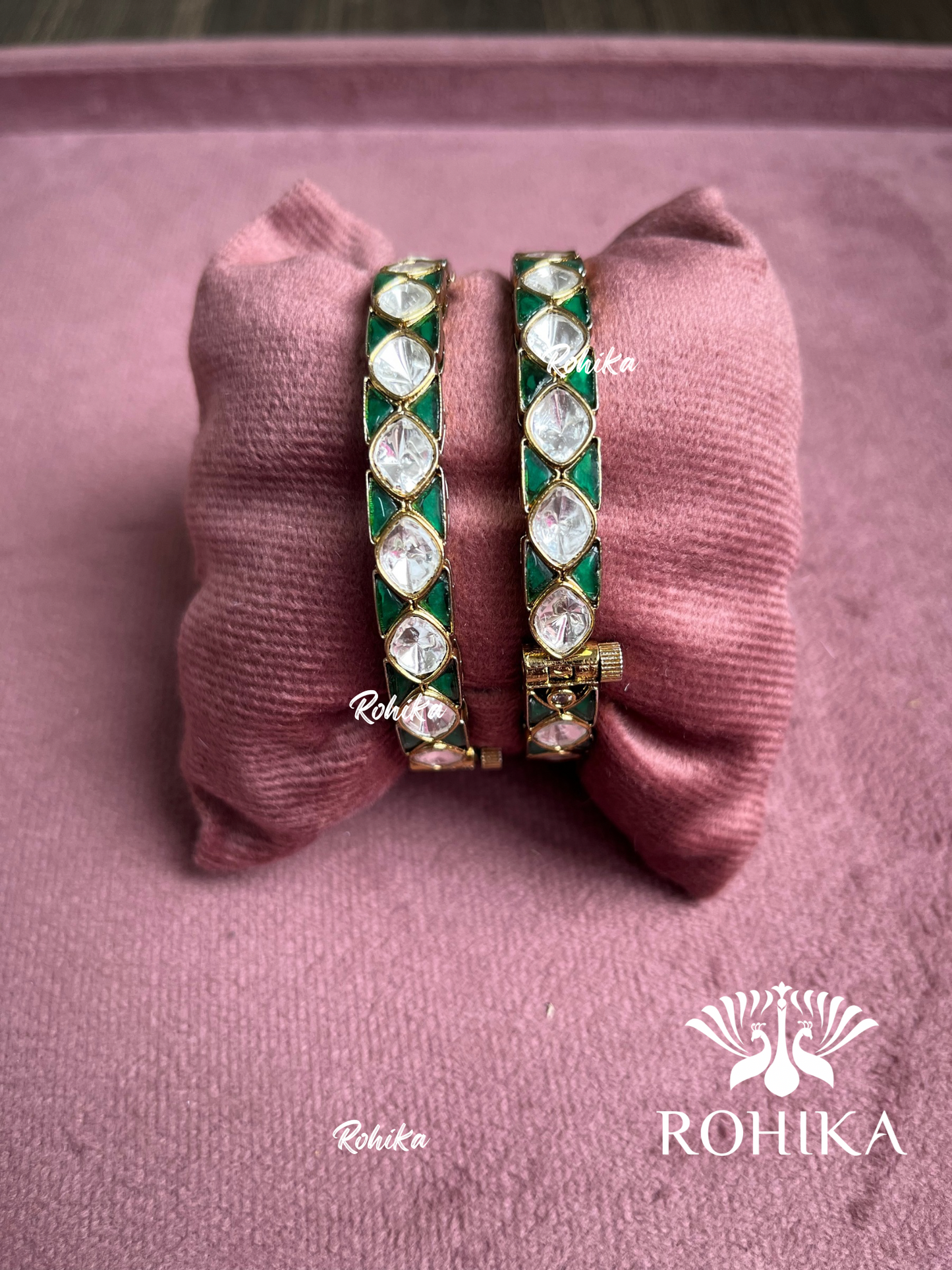 Pritha Moisanite Kada/Bangles (MB-0103)- Green - Rohika Store