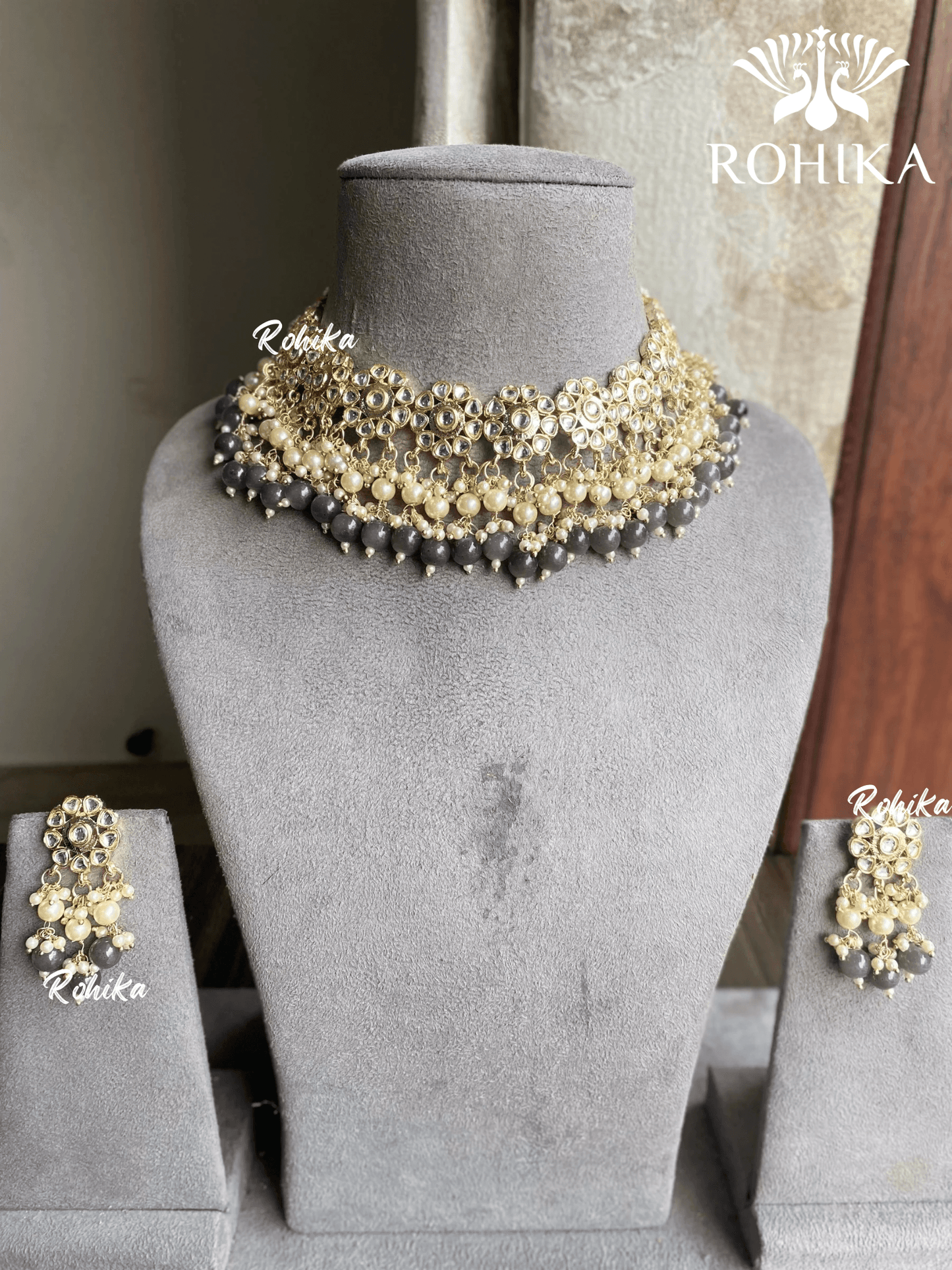 Mahima choker set - Grey - Rohika Store