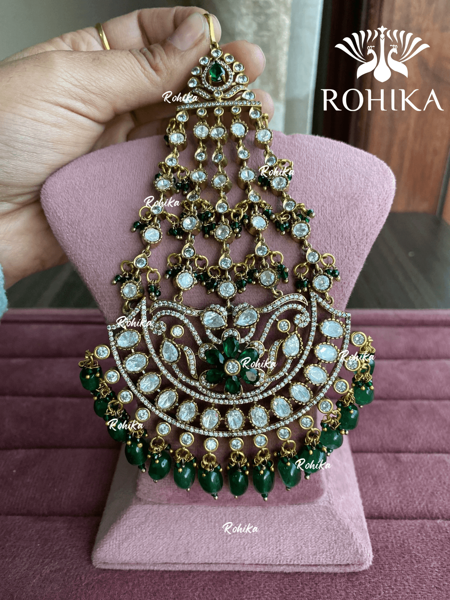 Bandini polki kundan passa /jhoomer (007) - Dark & green - Rohika Store