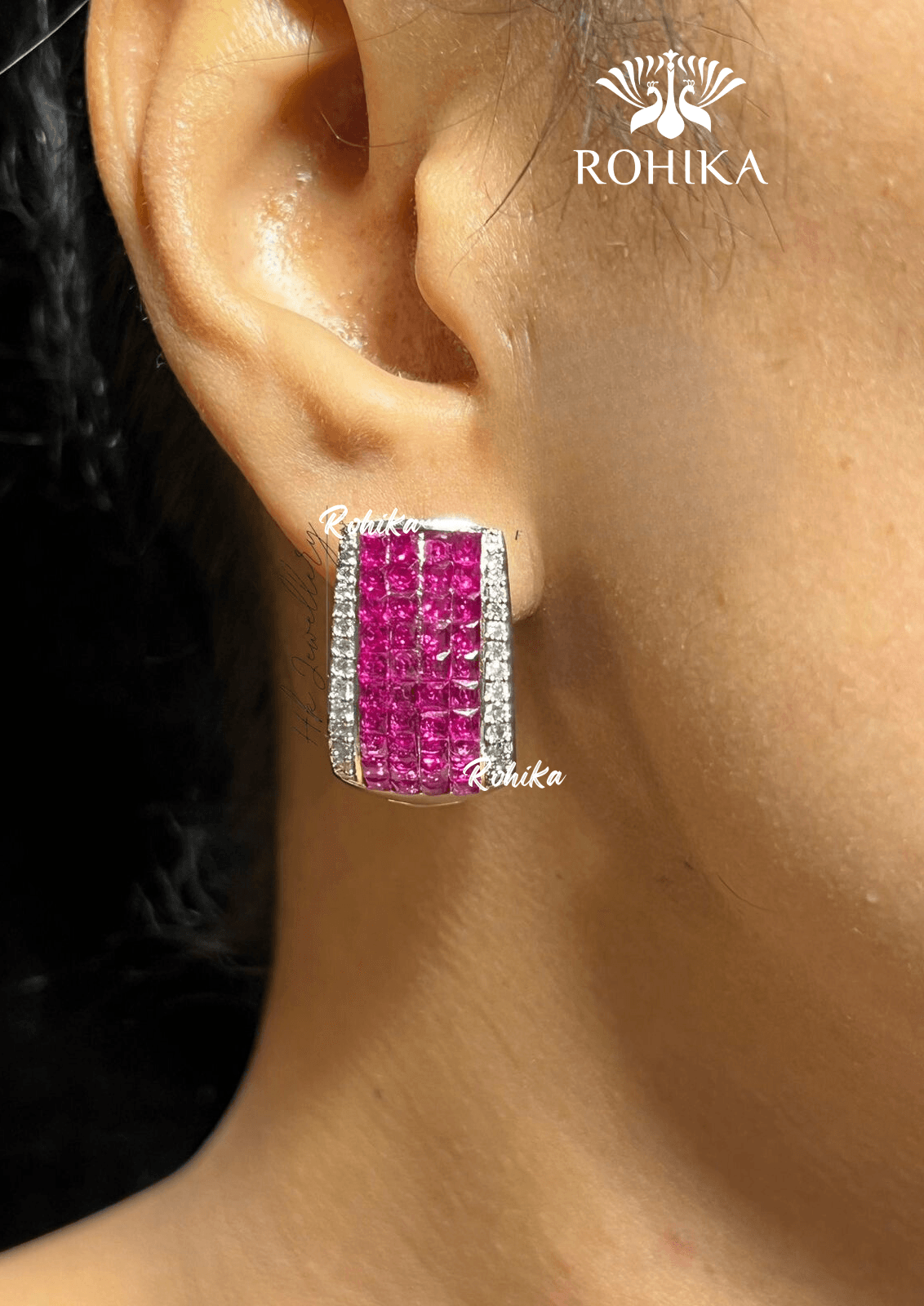 Elise american diamond earring set - Pink - Rohika Store