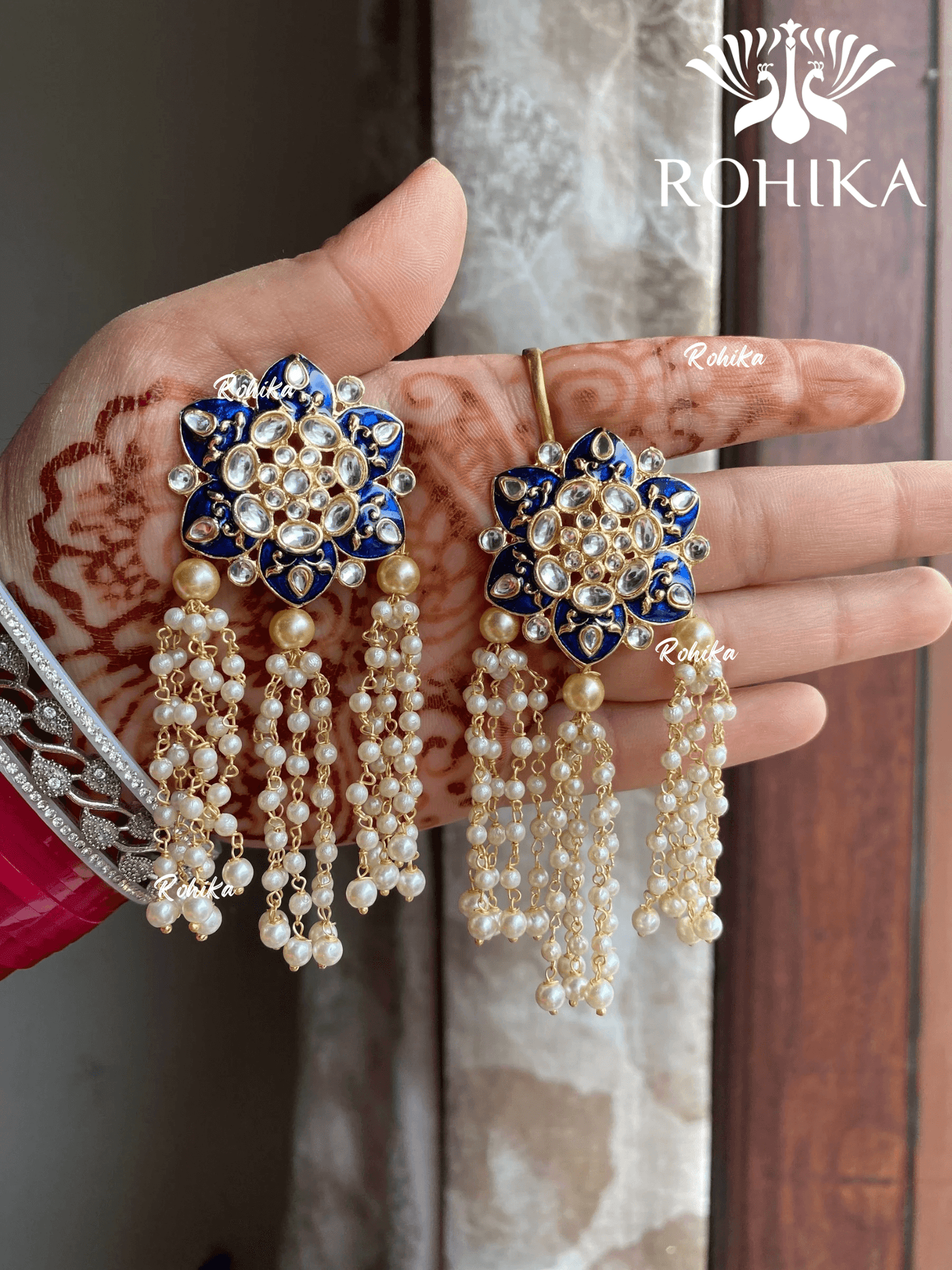 Monika kundan earrings - Blue - Rohika Store