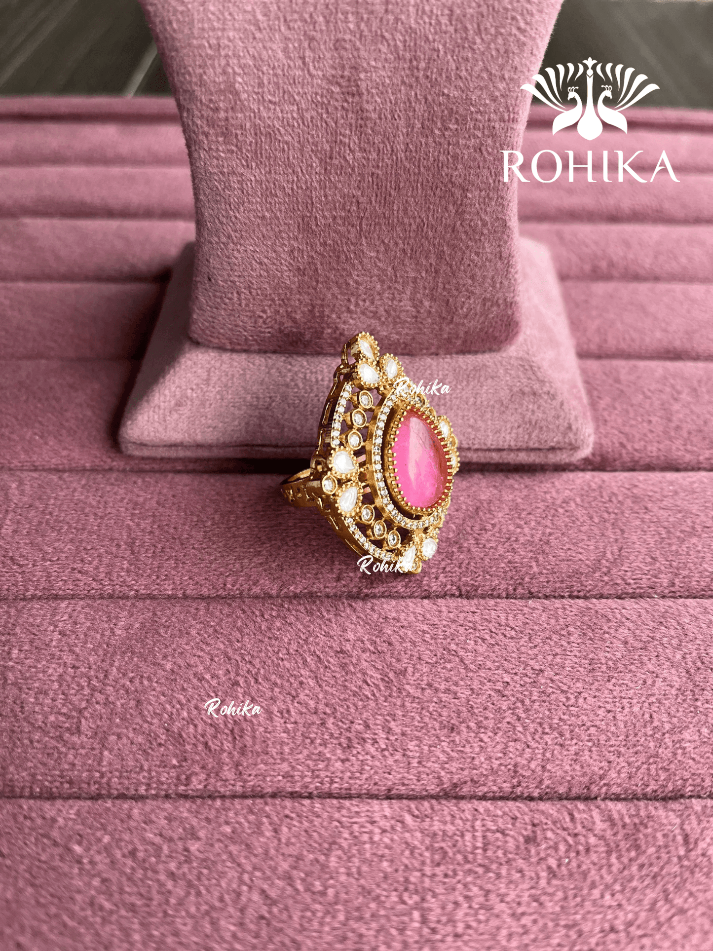 Angana polki kundan ring (SG-127) - Pink - Rohika Store