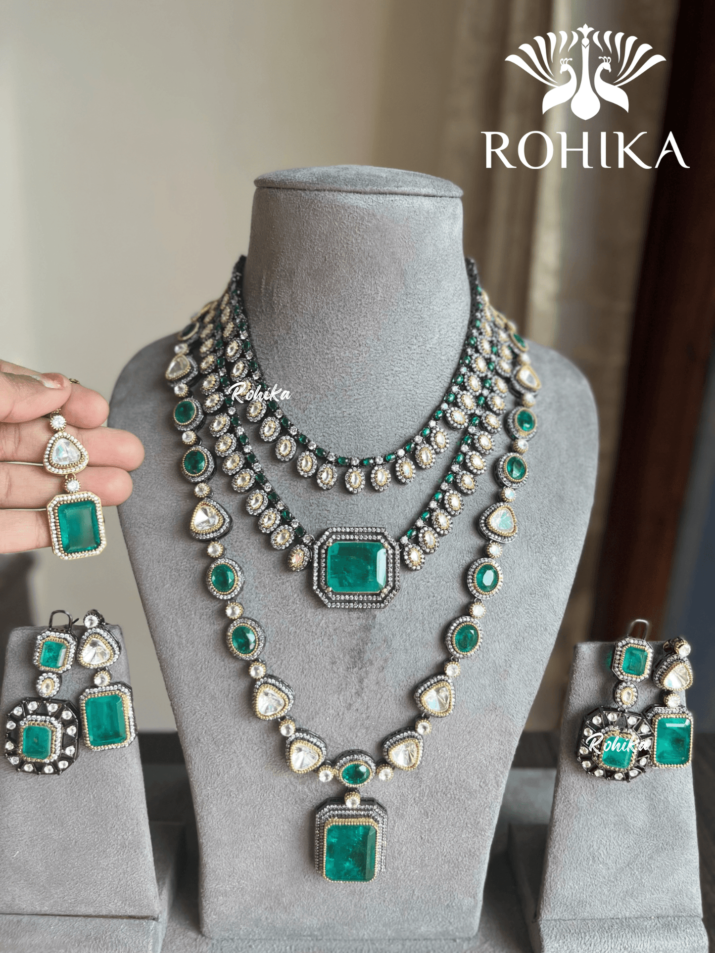 Niyati necklace combo set - Green - Rohika Store