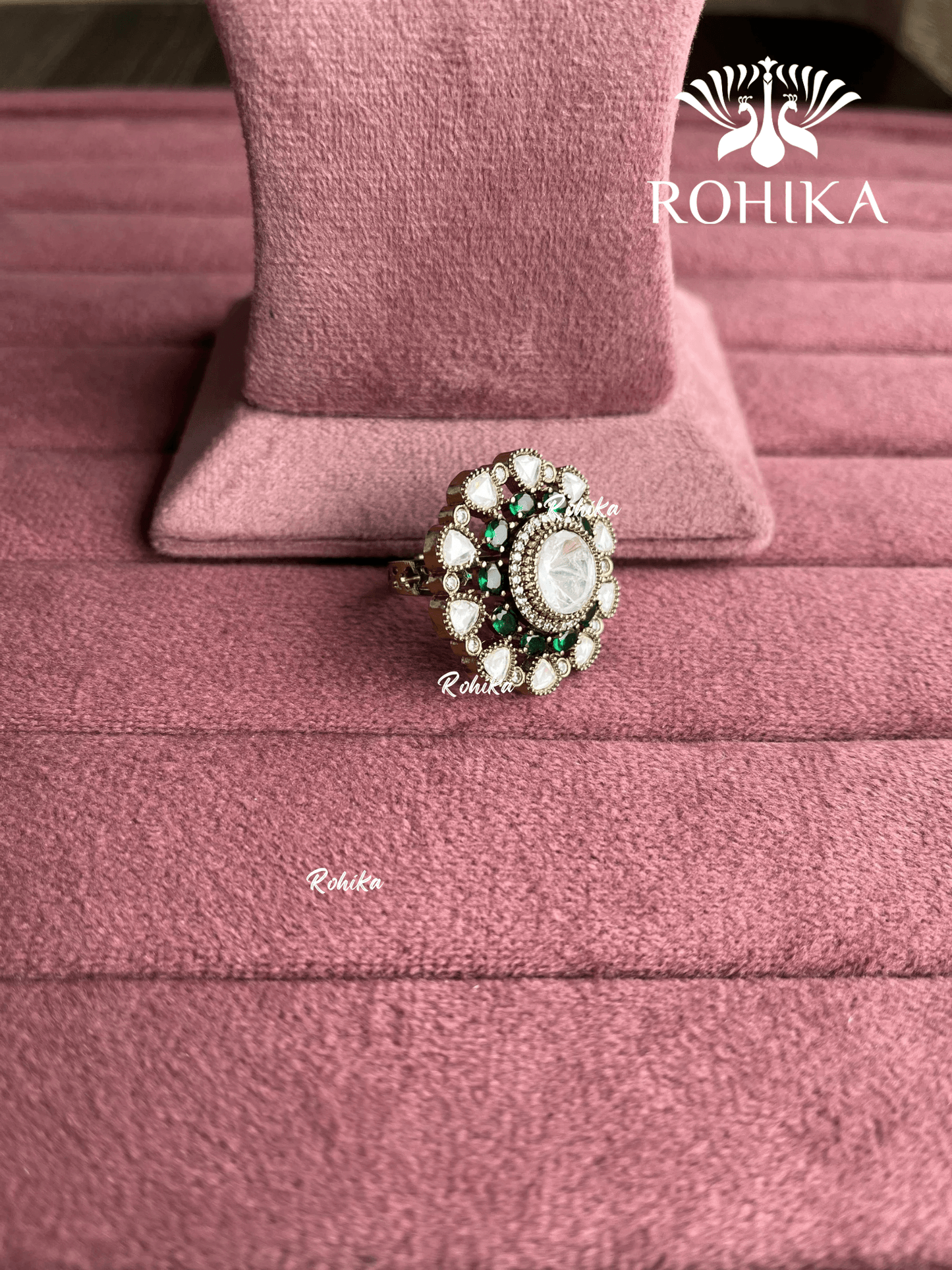 Angana polki kundan ring (SG-100) - Green - Rohika Store