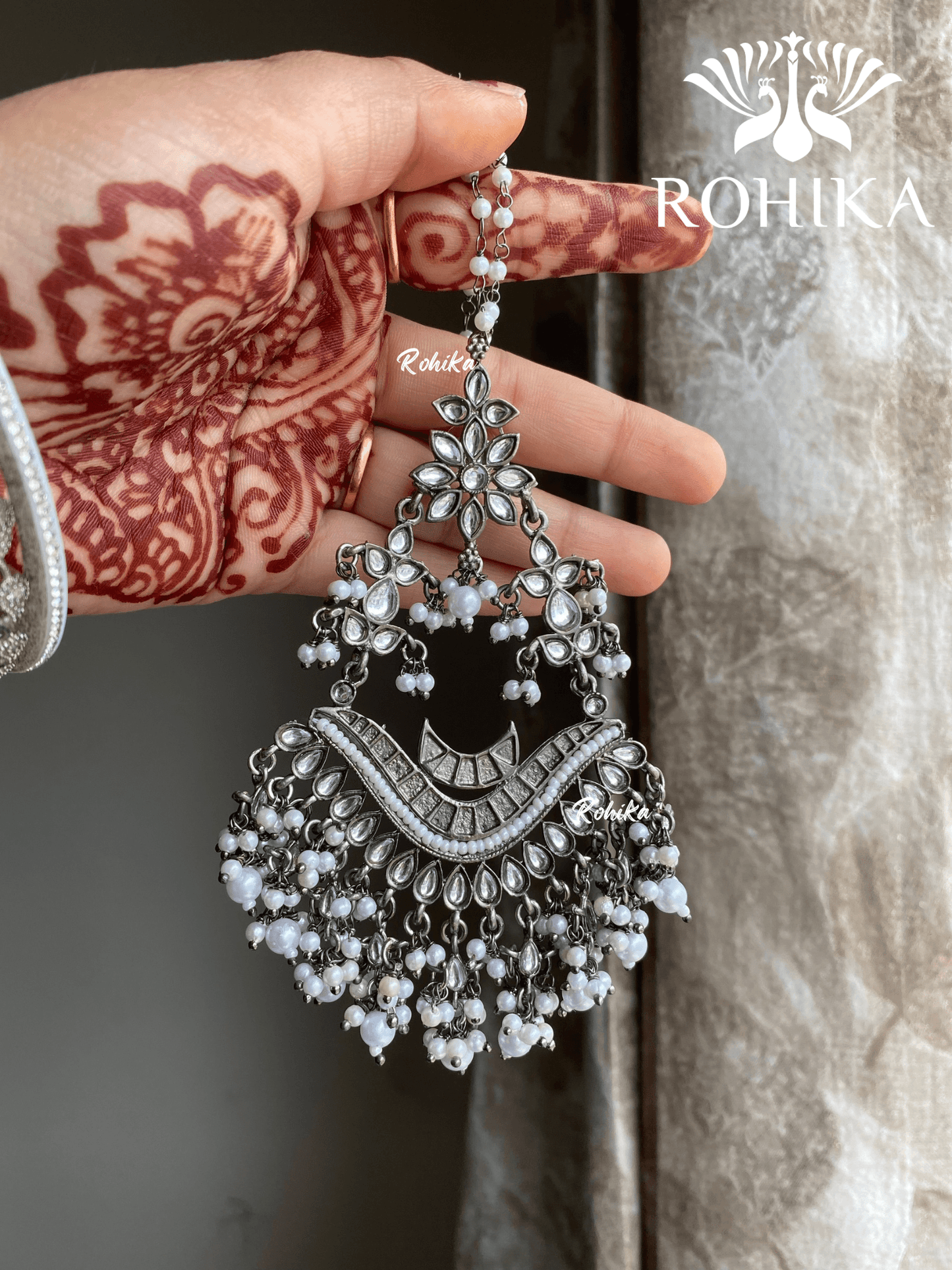 Shyamli oxidized jhumka earrings (014) - White - Rohika Store