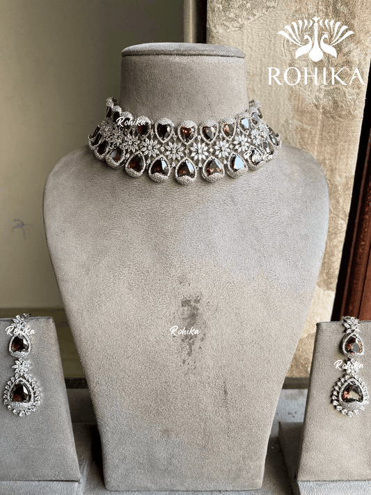 Vaani American diamond necklace set - Brown - Rohika Store
