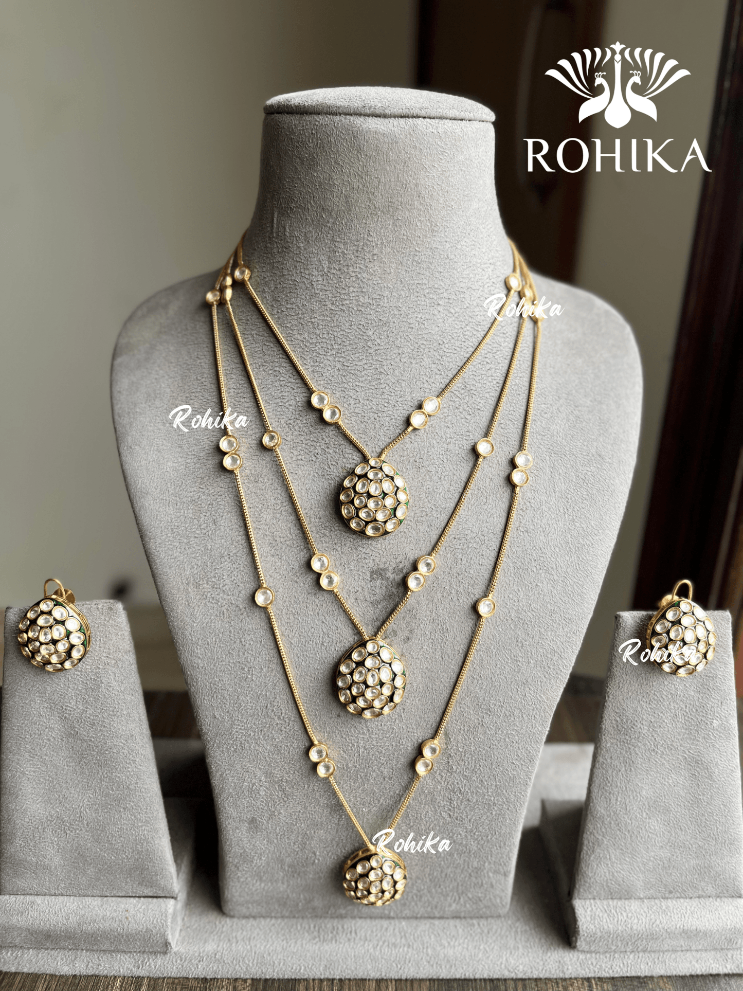 Akira layered necklace set - Dark Green - Rohika Store