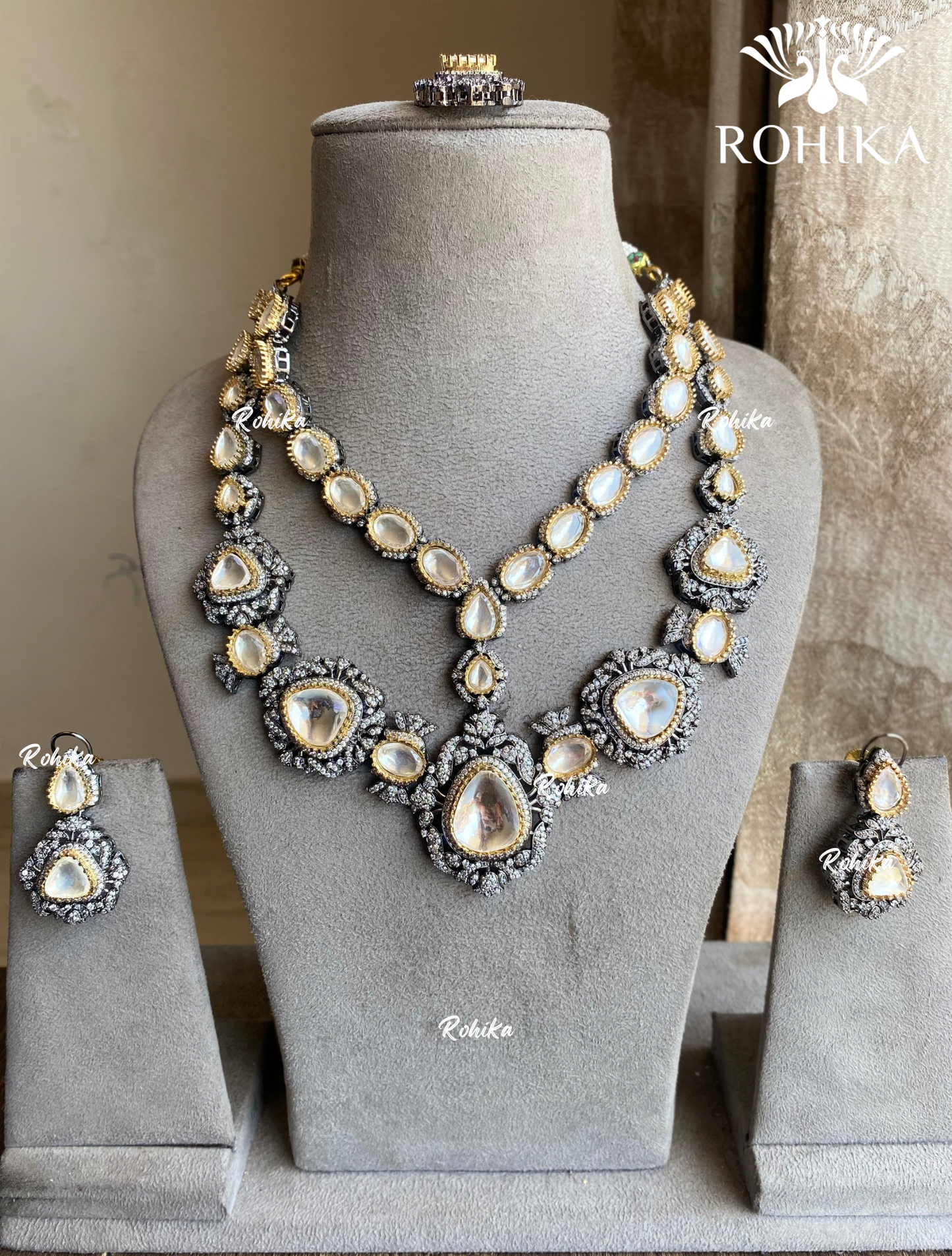 Zarna polki kundan necklace set - White - Rohika store