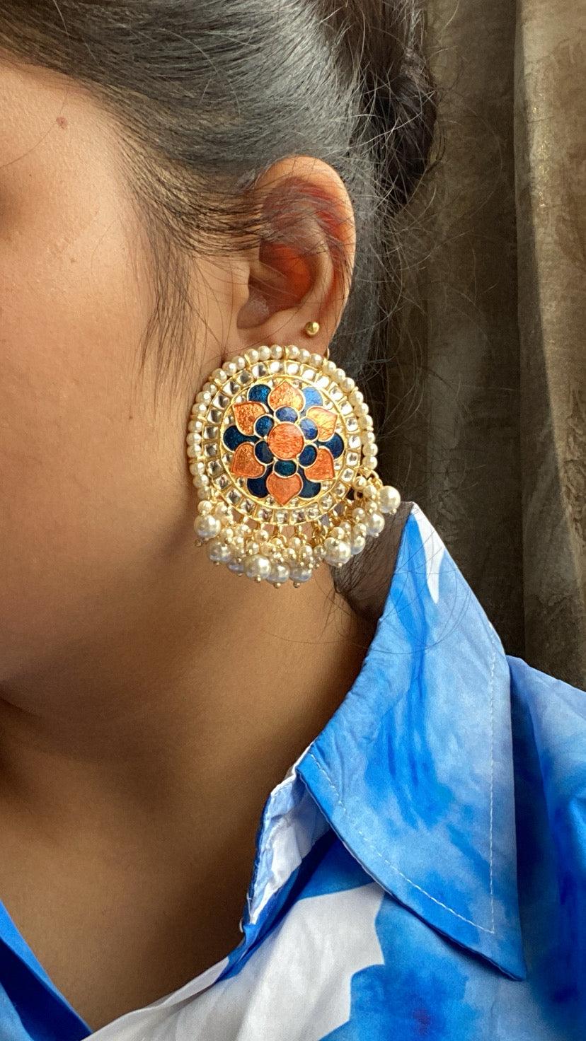 Khushi kundan studs - Oeangeand blue - Rohika Store