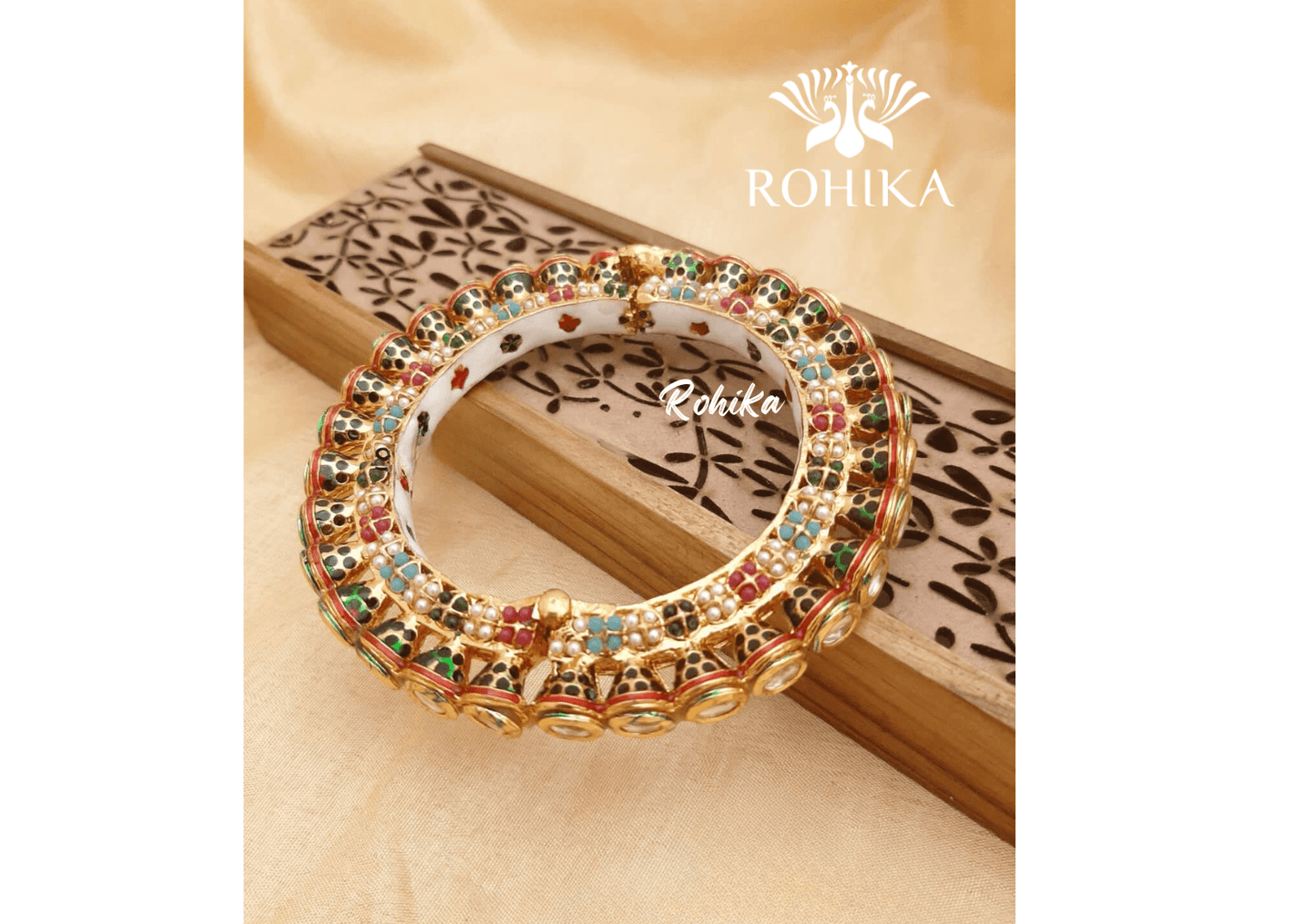 Navya jadau bangles (Single) -Multi colour - Rohika Store
