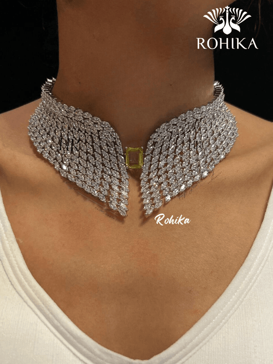 Angel american diamond necklace set - Yellow - Rohika Store