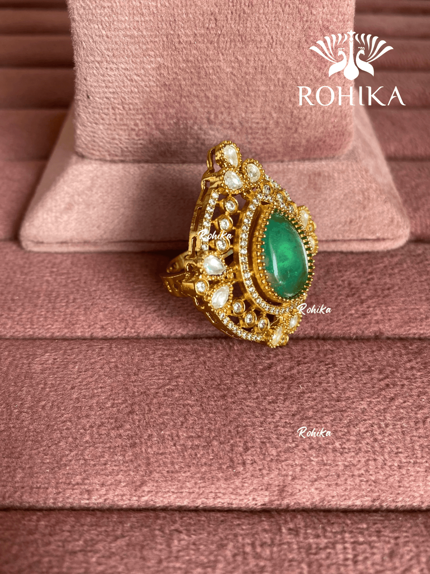 Angana polki kundan ring (SG-127) - Mint green - Rohika Store