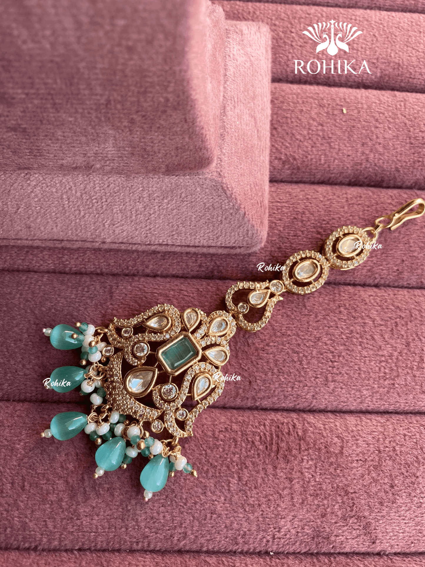 Polki kundan maangtikka (PLKM-048) - Mint green - Rohika Store